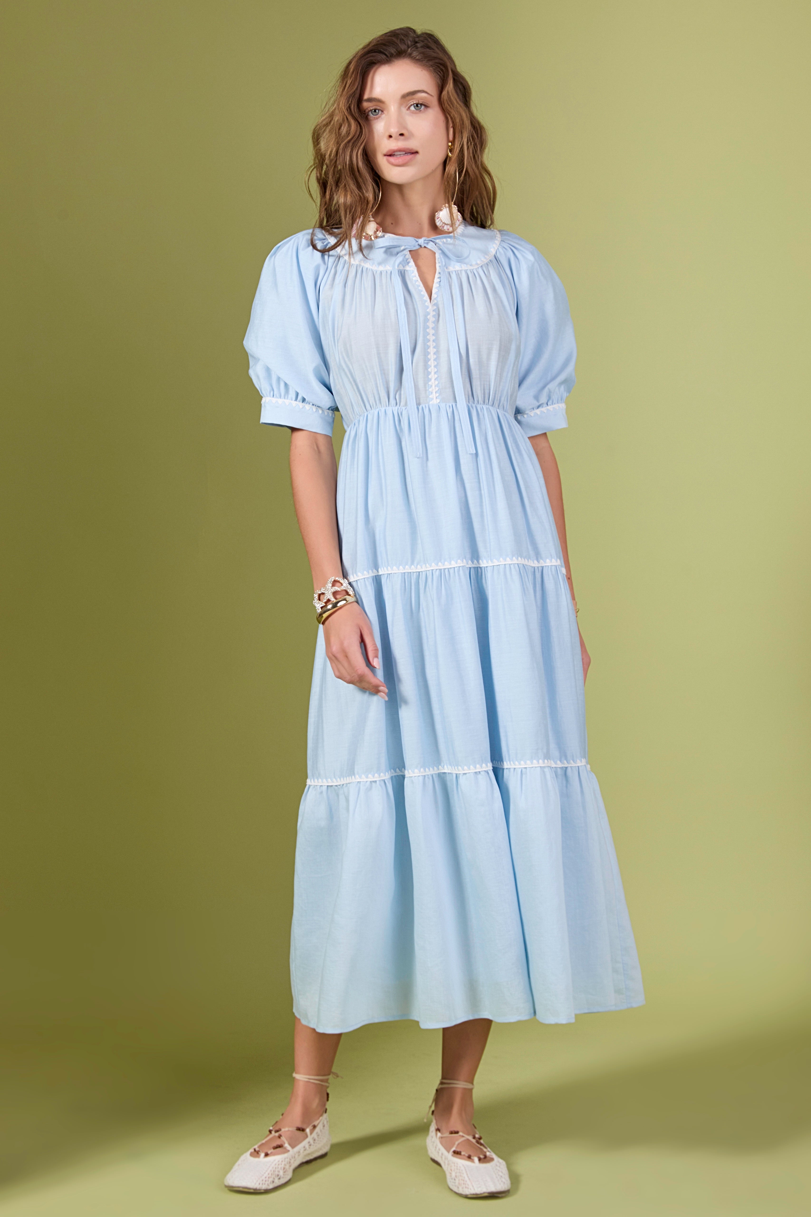 English Factory - Embroidery Midi Dress POWDER BLUE/WHITE / S English Factory - Embroidery Midi Dress POWDER BLUE/WHITE / S