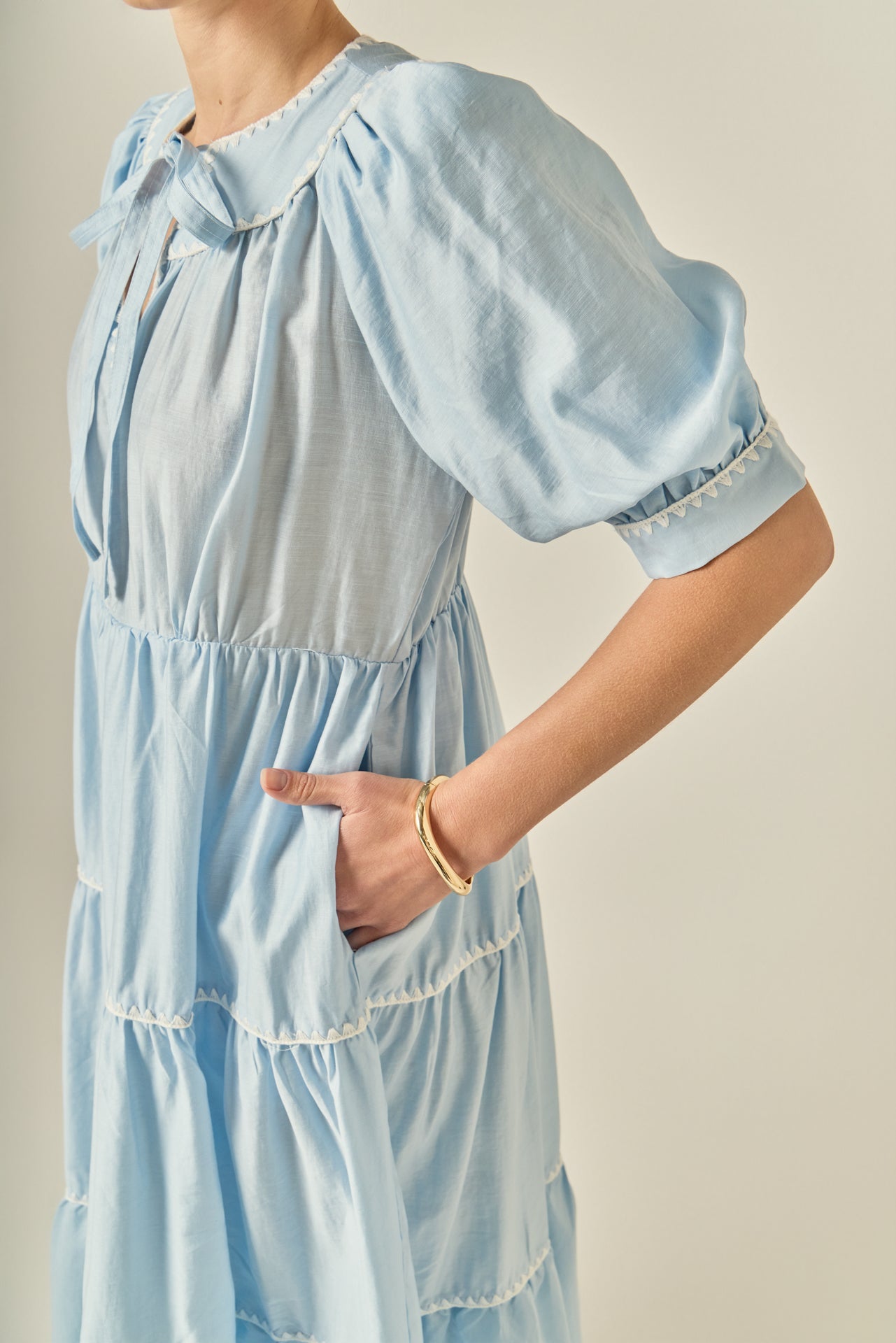 English Factory - Embroidery Midi Dress POWDER BLUE/WHITE / S English Factory - Embroidery Midi Dress POWDER BLUE/WHITE / S