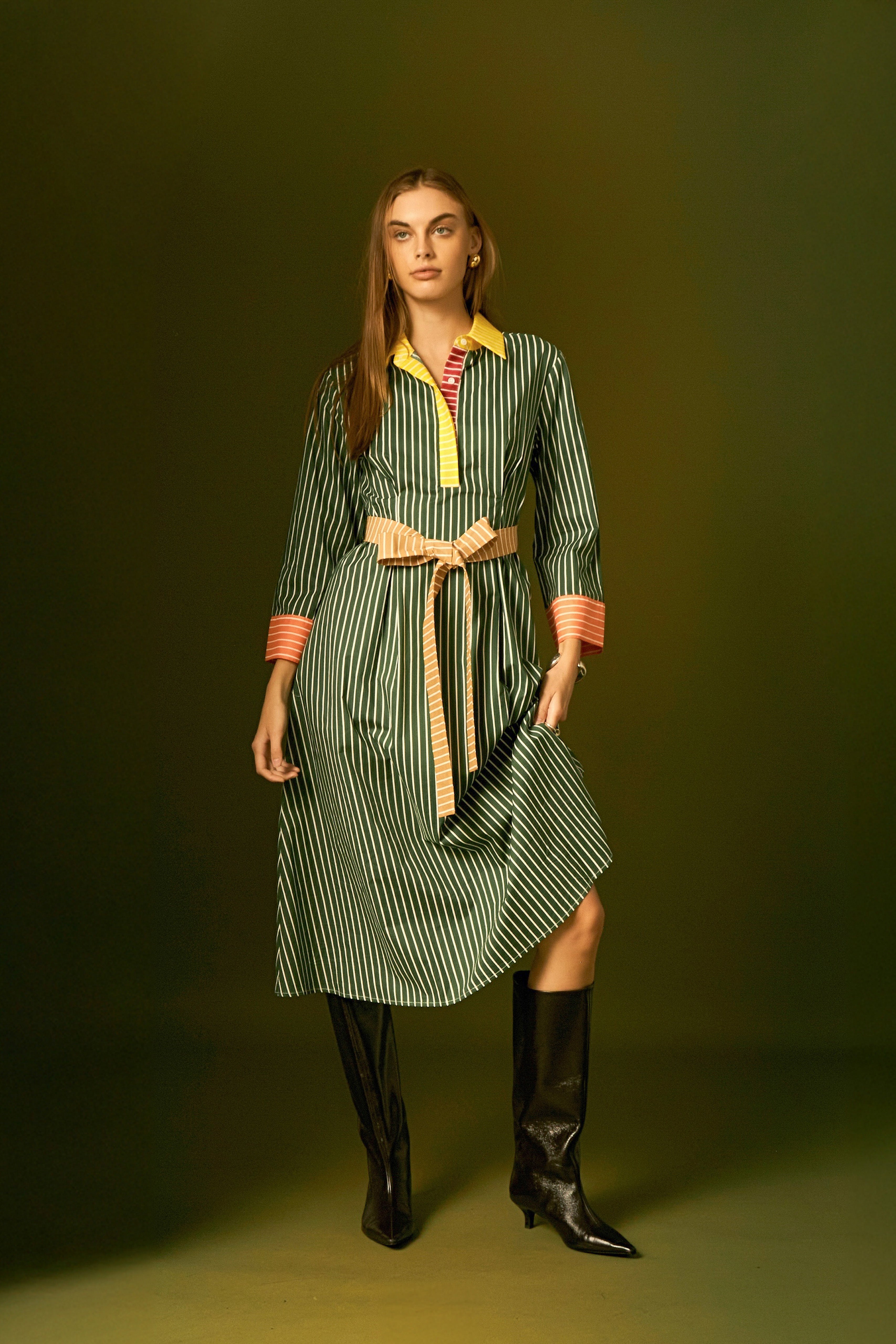 Colorblock Detail Shirt Dress - English Factory