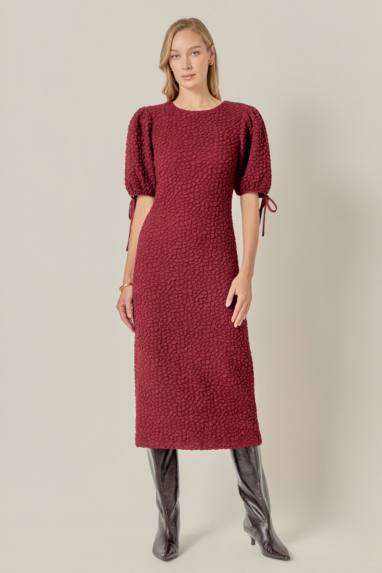 english factory one shoulder peplum midi dress Puff Sleeve Dresses English Factory