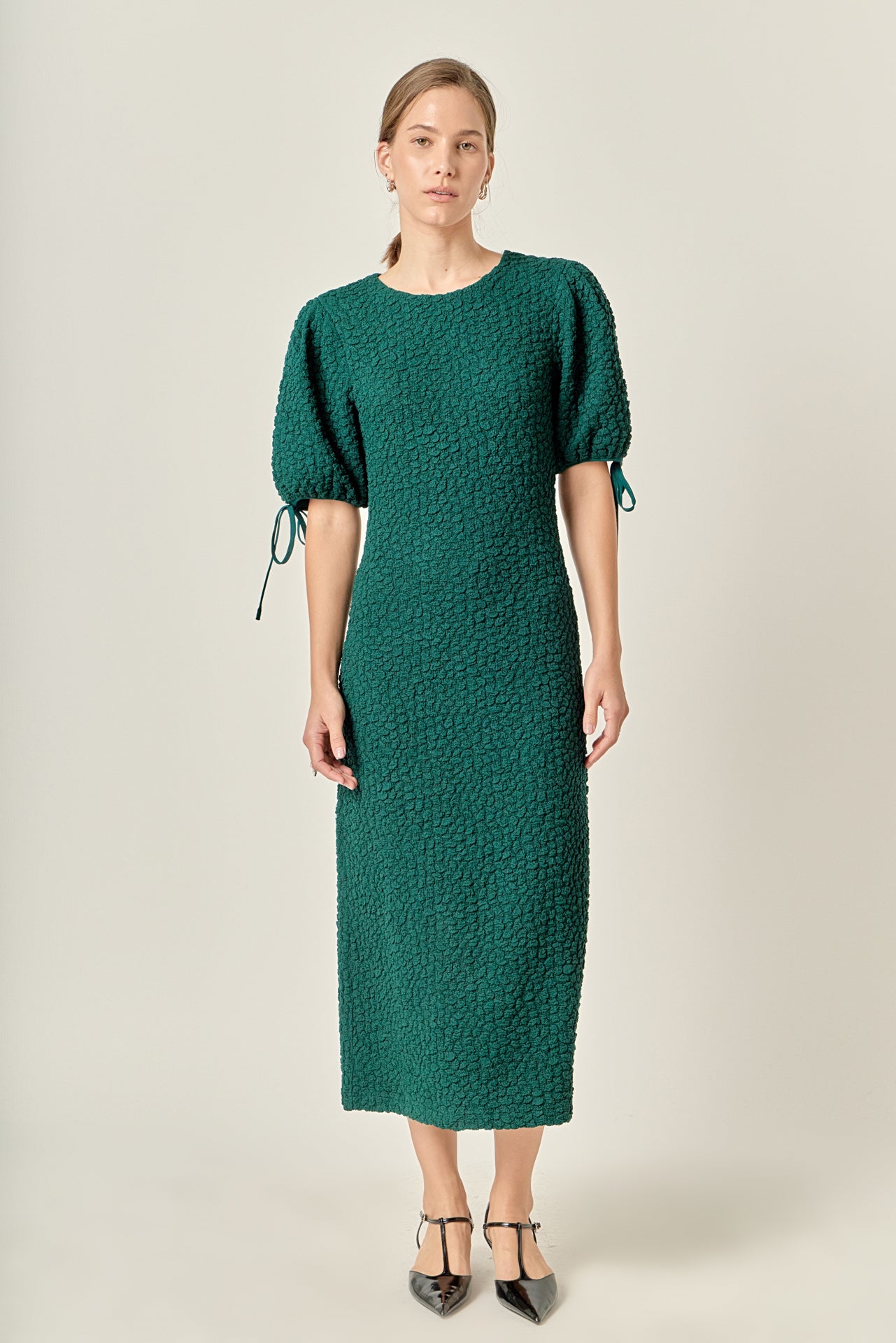english factory one shoulder peplum midi dress Puff Sleeve Dresses English Factory