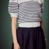 Bow Detailed Stripe Knit