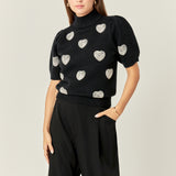 Beaded Heart Puff Sleeve Knit