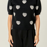 Beaded Heart Puff Sleeve Knit