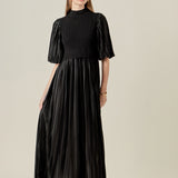 Pleated Mix Media Maxi Dress