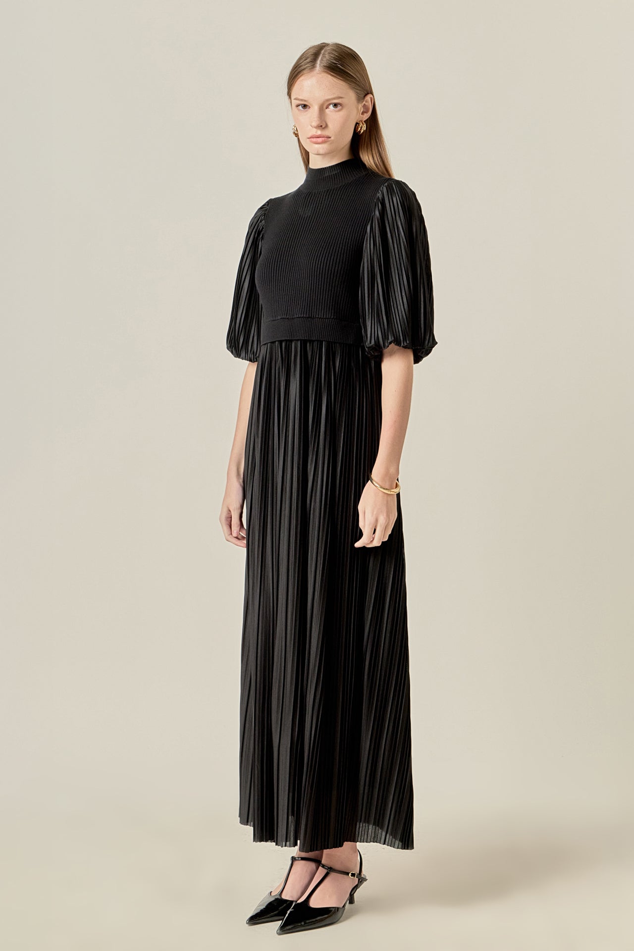Pleated Mix Media Maxi Dress – English Factory
