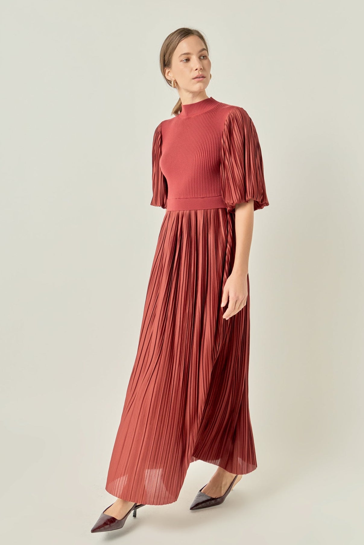 Pleated Mix Media Maxi Dress – English Factory
