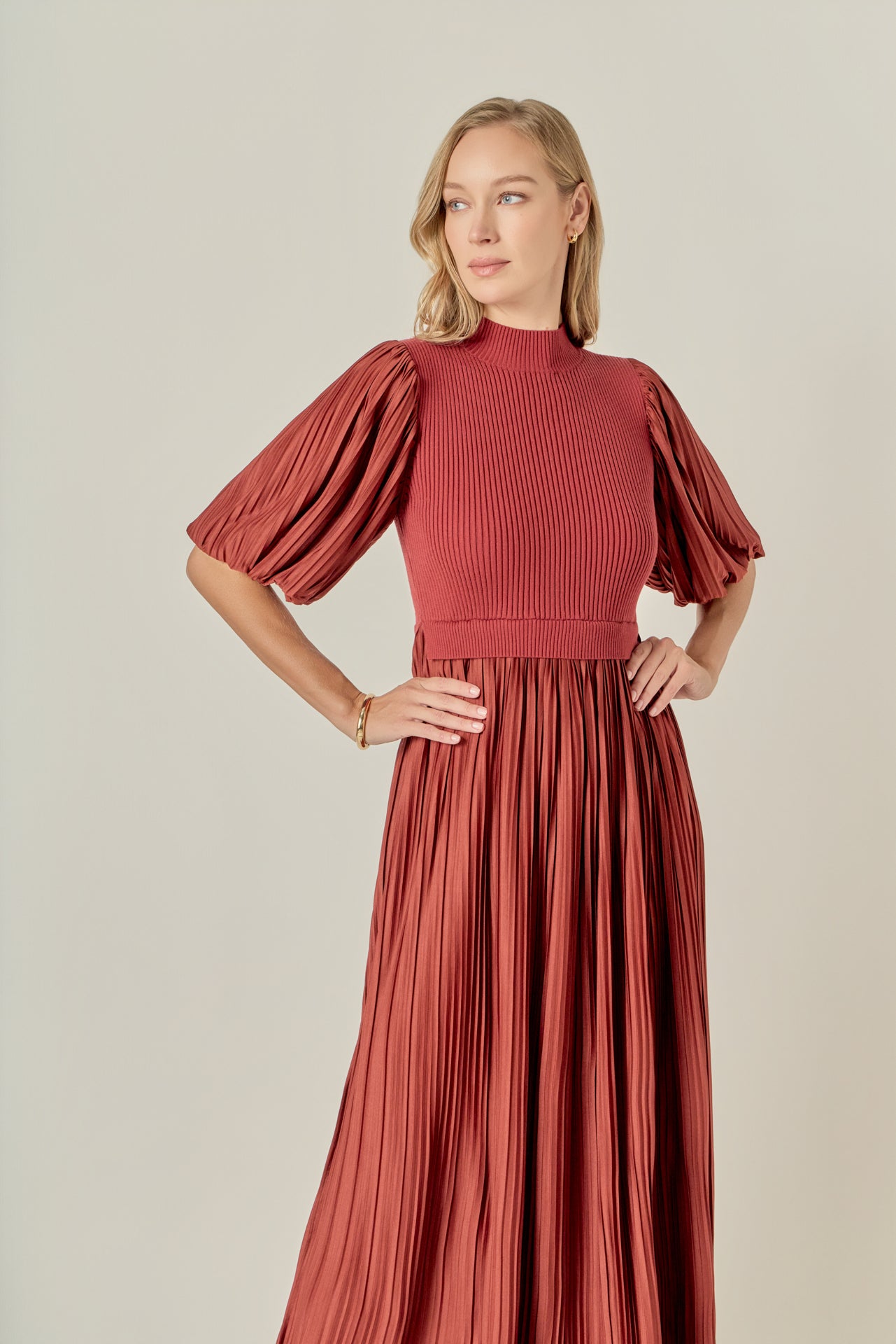 Pleated Mix Media Maxi Dress – English Factory