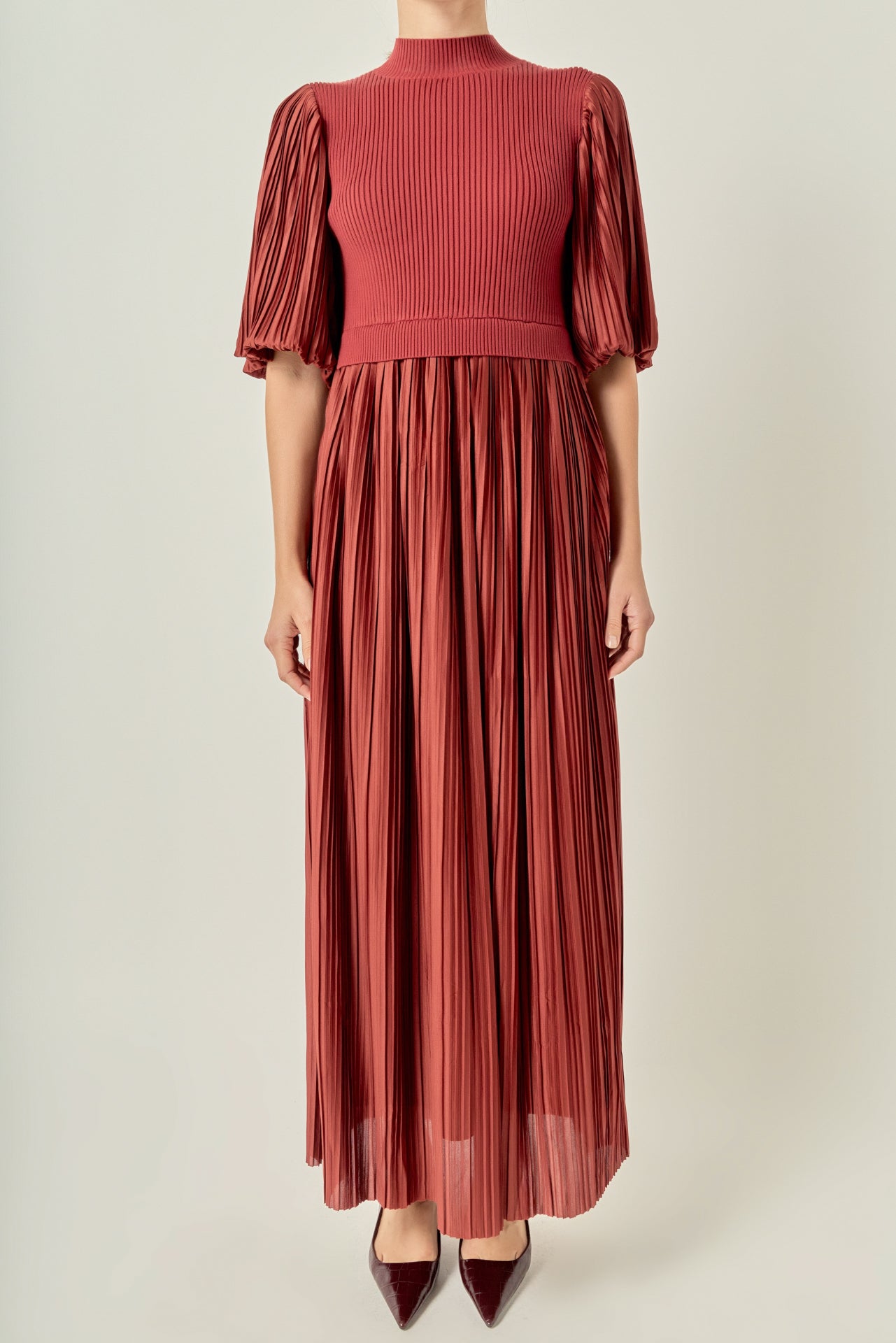 Pleated Mix Media Maxi Dress – English Factory