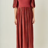 Pleated Mix Media Maxi Dress