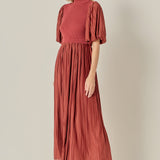Pleated Mix Media Maxi Dress