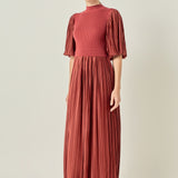 Pleated Mix Media Maxi Dress