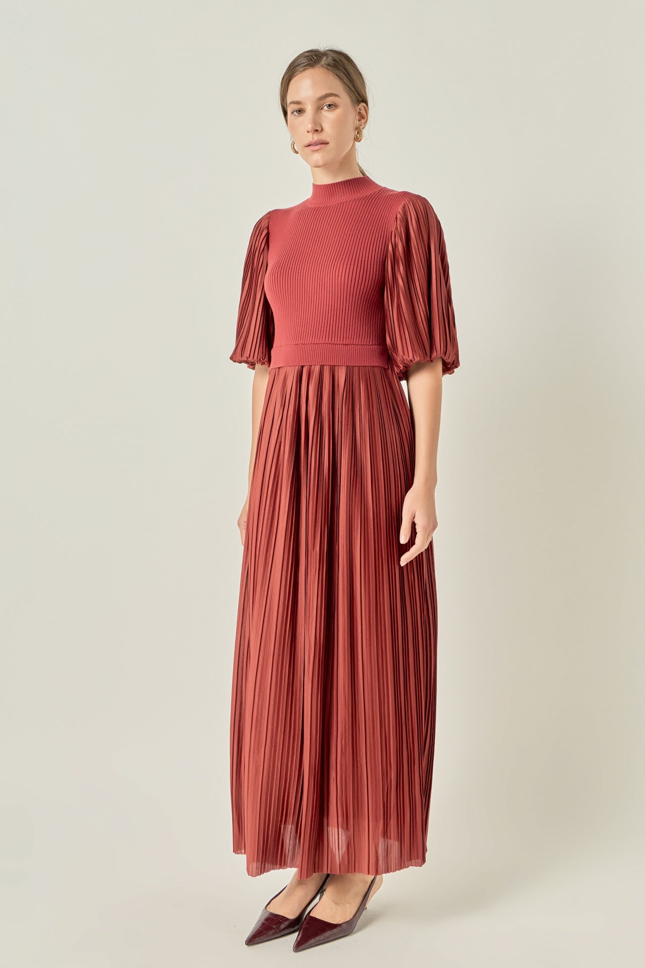 Pleated Mix Media Maxi Dress – English Factory