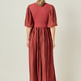 Pleated Mix Media Maxi Dress