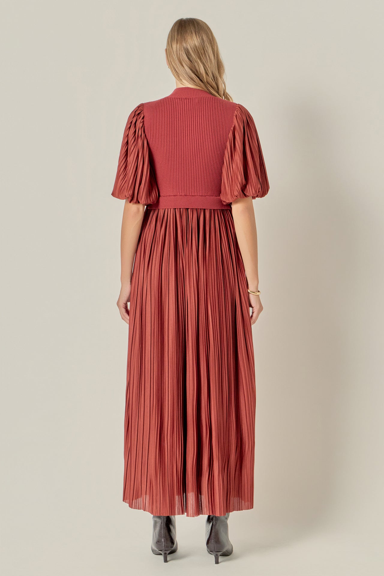 english factory long-sleeve collared center-pleat a-line midi dress English Factory Long-Sleeve Collared Center-Pleat A-Line Midi Dress