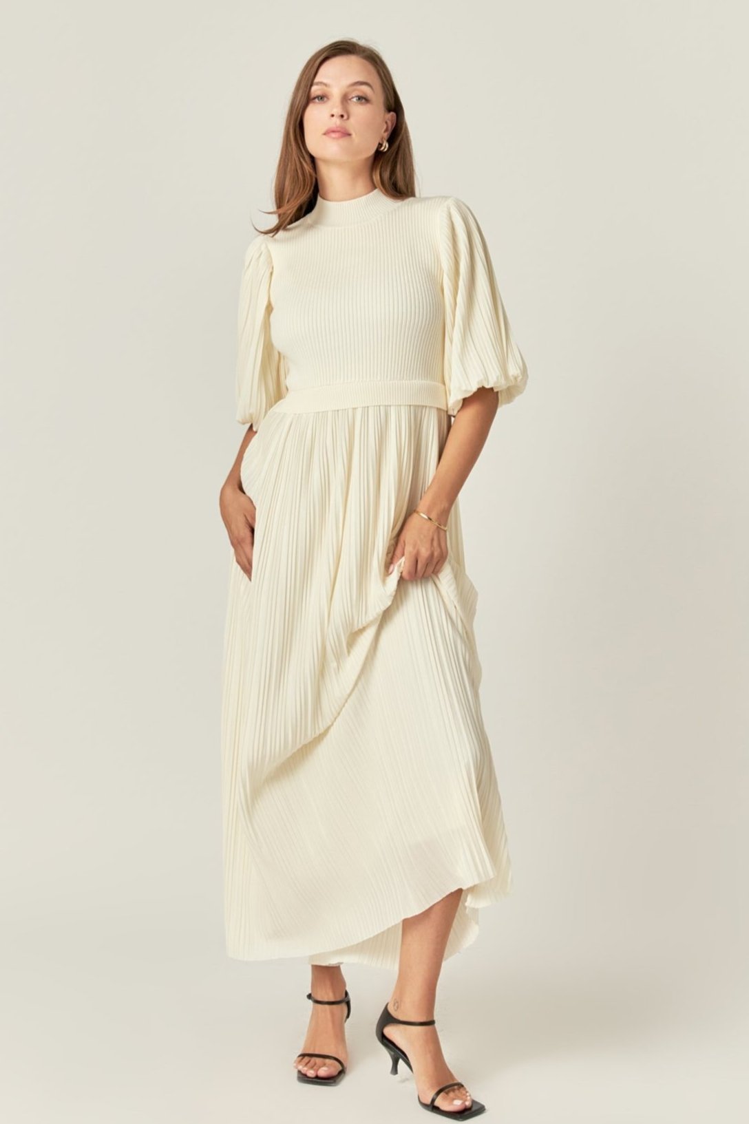 English Factory - Pleated Mix Media Maxi Dress BRICK / S English Factory - Pleated Mix Media Maxi Dress BRICK / S