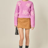 Flower Embroidery Knit Top