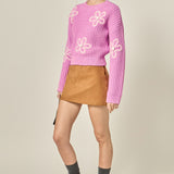 Flower Embroidery Knit Top