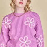 Flower Embroidery Knit Top