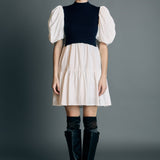 Mixed Media Puff Short Sleeve Mini Dress