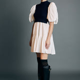Mixed Media Puff Short Sleeve Mini Dress