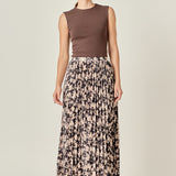 Pleated Print Midi Skirt
