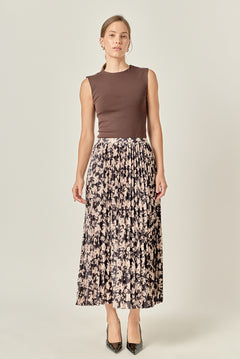 Pleated Print Midi Skirt