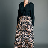 Pleated Print Midi Skirt