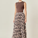 Pleated Print Midi Skirt