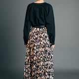 Pleated Print Midi Skirt