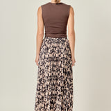 Pleated Print Midi Skirt
