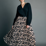 Pleated Print Midi Skirt