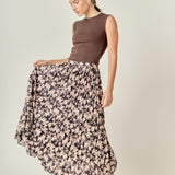 Pleated Print Midi Skirt