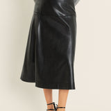 PU High Waisted Midi Skirt