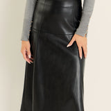 PU High Waisted Midi Skirt