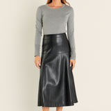 PU High Waisted Midi Skirt