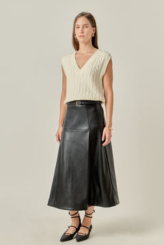 PU High Waisted Midi Skirt