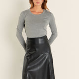 PU High Waisted Midi Skirt