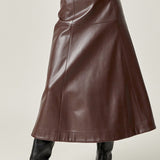 PU High Waisted Midi Skirt