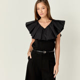 Mix Media Ruffled Sleeveless Top