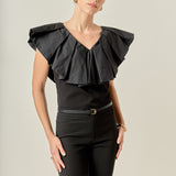 Mix Media Ruffled Sleeveless Top