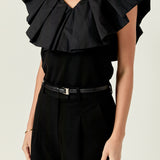 Mix Media Ruffled Sleeveless Top