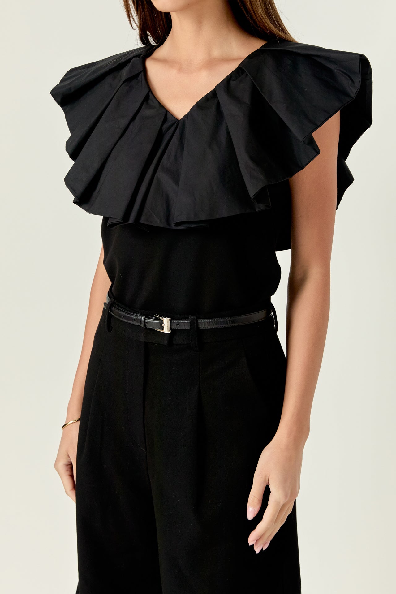 Mix Media Ruffled Sleeveless Top