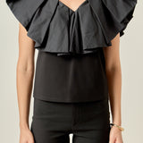 Mix Media Ruffled Sleeveless Top