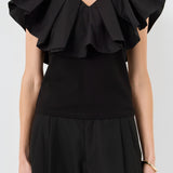 Mix Media Ruffled Sleeveless Top
