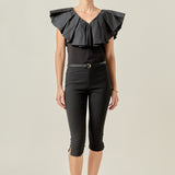 Mix Media Ruffled Sleeveless Top