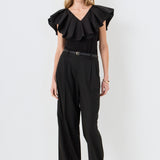 Mix Media Ruffled Sleeveless Top
