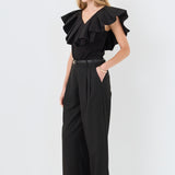 Mix Media Ruffled Sleeveless Top