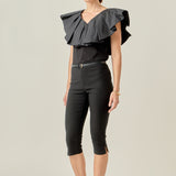 Mix Media Ruffled Sleeveless Top