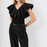 Mix Media Ruffled Sleeveless Top